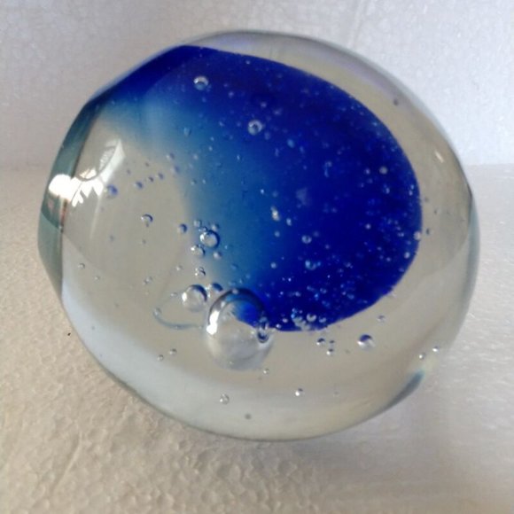 Vintage Large 2lb Blue Internal Bubble Vecchia Murano Art Glass Paperweight - Picture 4 of 7